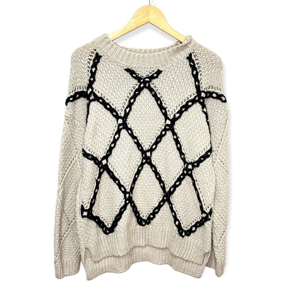 Cliche Womens Crewneck Long Sleeve Diamond Pullover Sweater Top Size Large - Picture 2 of 5